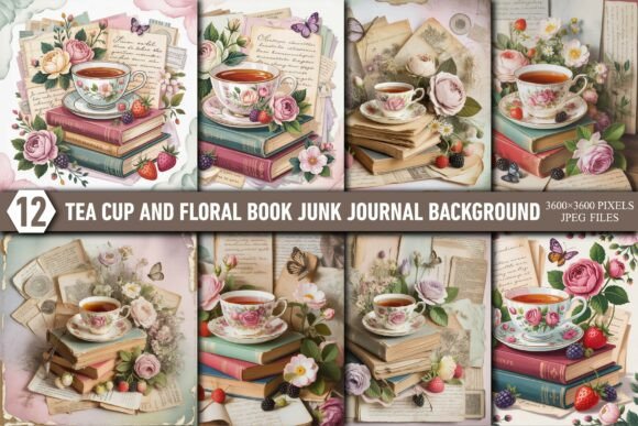 Download Tea Cup Floral Book Junk Journal Page - Junk journal Collection