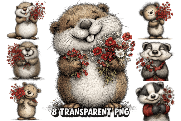 Download 8 Cute Woodland Animal Flowers PNG - Animal flowers Collection