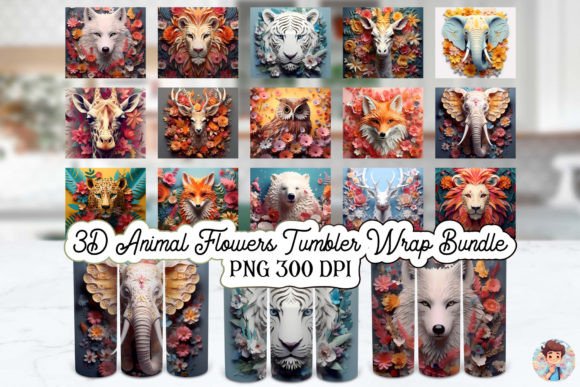 Download 3D Animal Flowers Tumbler Wrap Bundle - Animal flowers Collection