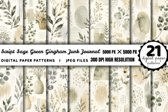 Download Script Sage Green Gingham Junk Journal - Junk journal Collection