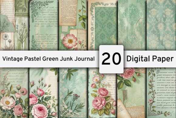 Download Vintage Pastel Green Junk Journal Pages - Junk journal Collection