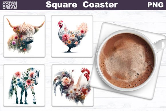 Download Farm Animal Flowers Square Coaster - Animal flowers Collection