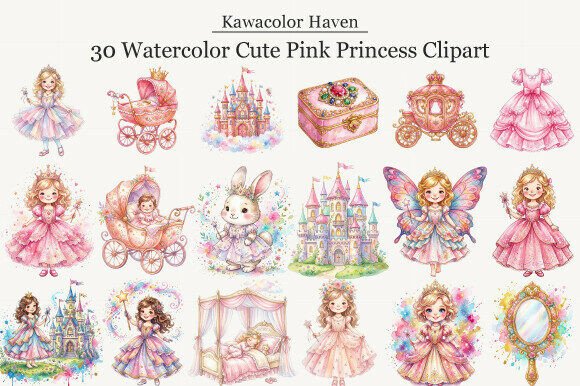 Download Watercolor Cute Pink Princess Clipart - Pink princess Collection