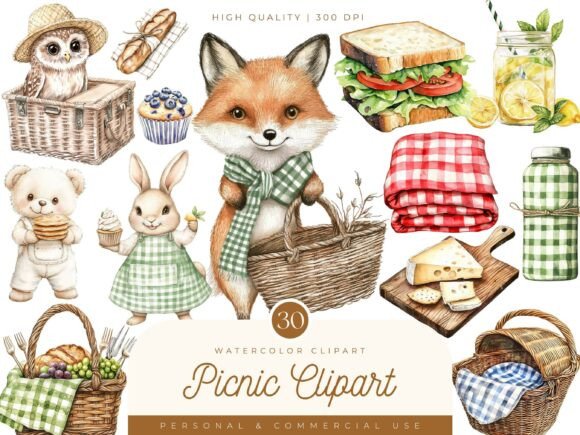 Download Watercolor Picnic Clipart Bundle - Premium Resources