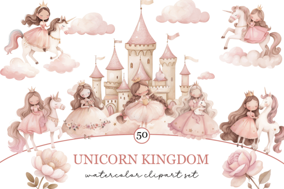 Download Watercolor Pink Princess and Unicorn - Pink princess Collection