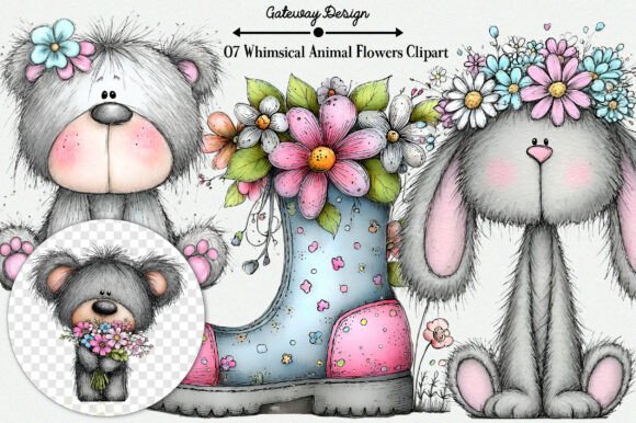 Download Whimsical Animal Flowers Clipart - Animal flowers Collection