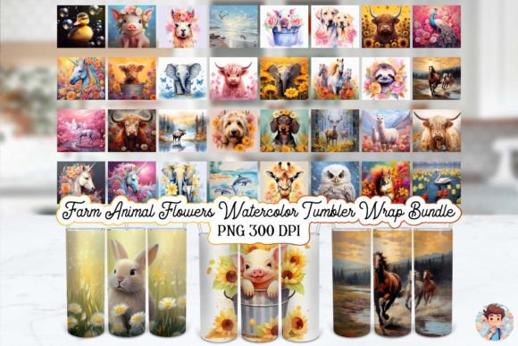 Download Animal Flowers Watercolor Tumbler Wrap - Animal flowers Collection